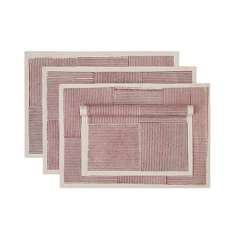 FIELDLINE Placemats - Hand Block Printed Kora (Unbleached Cotton), Fair Trade | Set of 4, 14"x20" by Sustainable Threads