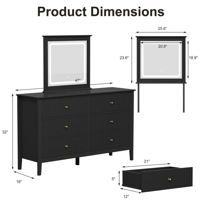 6 Drawer Dresser with Lighted Mirror