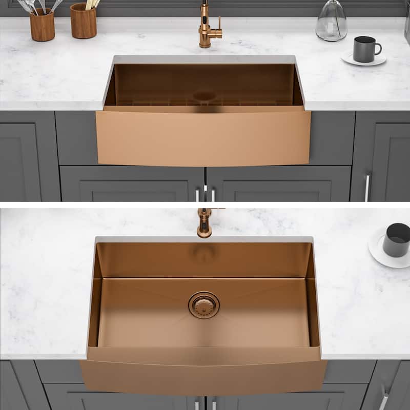 30 Rose Gold Farmhouse Sink - 30x21x10 Inch Kitchen Sink Stainless Steel 16 gauge Apron Front Kitchen Sink