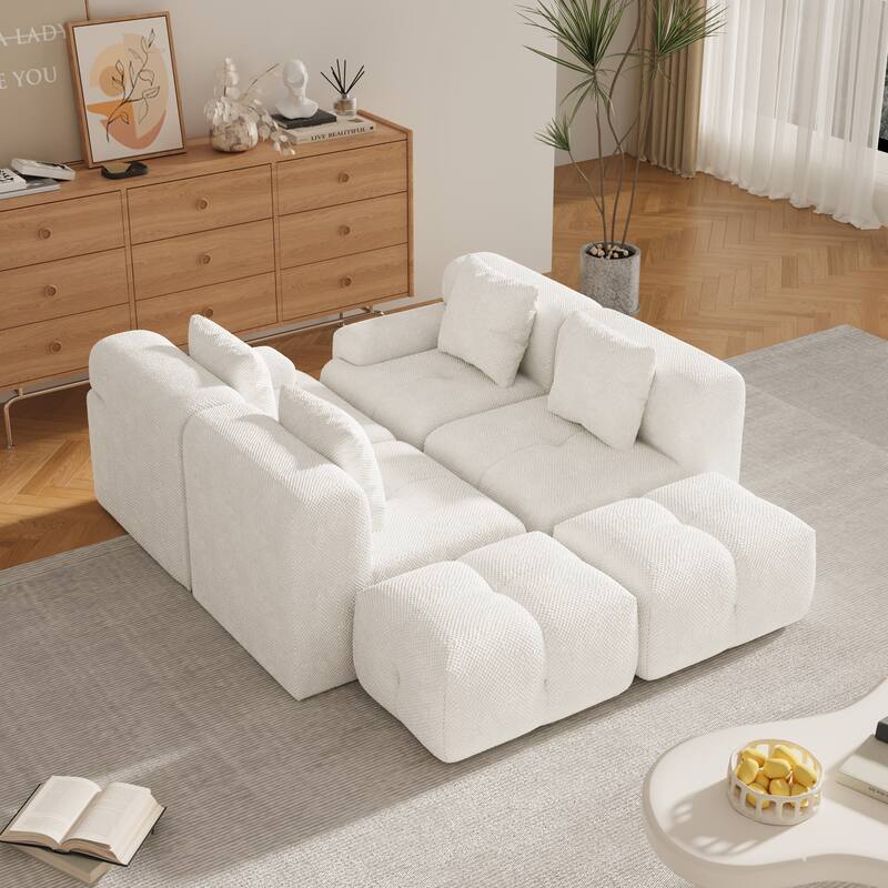 135" U-Shaped Modular Sectional Sofa Bed, Oversized 4-Seater Convertible Tufted Couch, Floor Corner Couch Set with 2 Ottomans