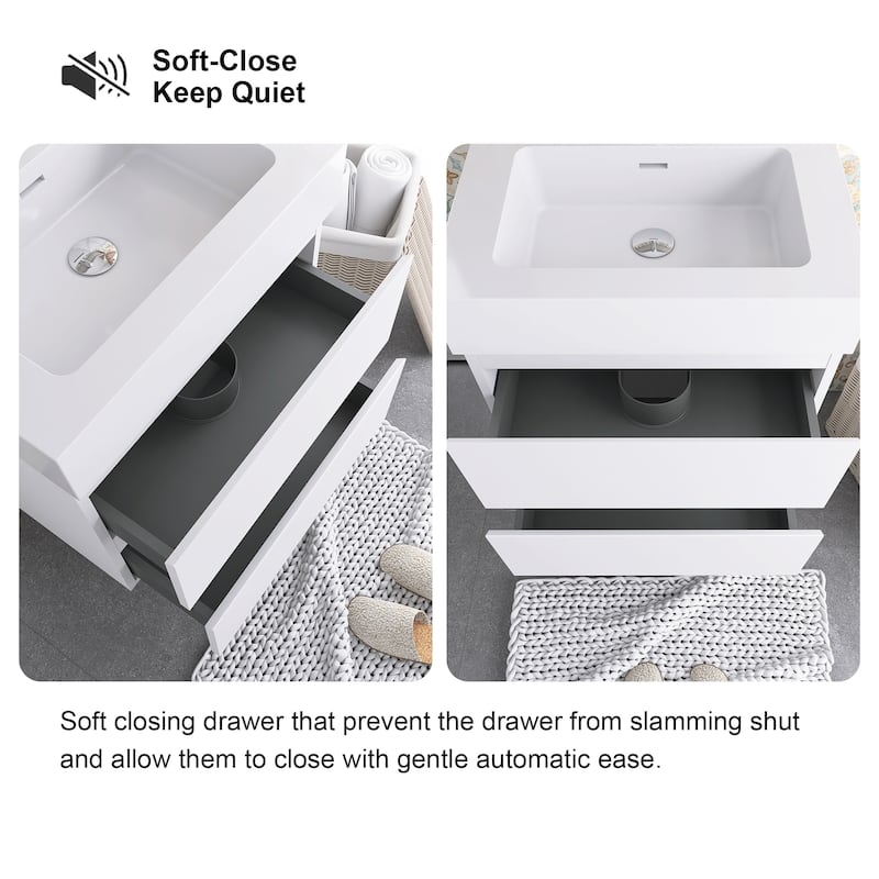 Floating Bathroom Vanity with Solid Surface Top