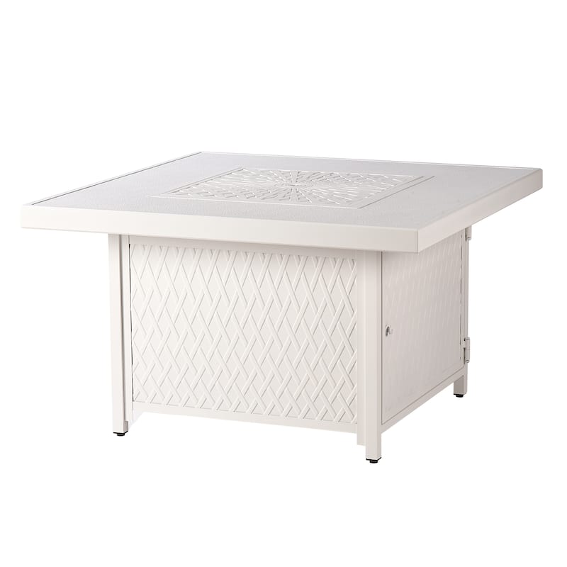 Square 42 in. x 42 in. Aluminum Propane Fire Pit Table with Glass Beads, Two Covers, Lid, 57,000 BTUs - N/A