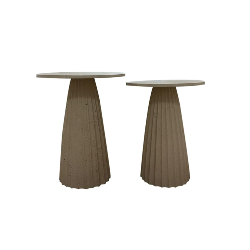 Solid Side Table with Chiseled Base - 20" - Beige