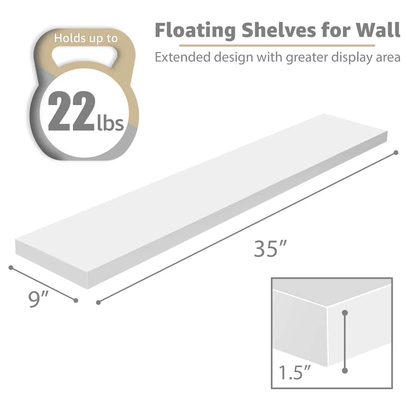 Sorbus Long Floating Shelves Set of 3, Large Faux Wood Wall Mounted Floating Shelves - 35” L x 9” W x 1.5” H