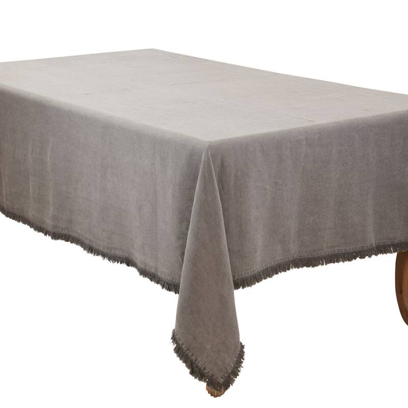 Stonewashed Linen Fringed Tablecloth - Slate - 59"x102"