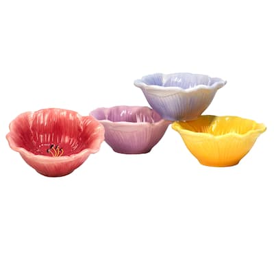 Certified International Hummingbirds 3-D Floral Ice Cream/Dessert Bowls, Set of 4 Assorted Designs - 5.5" Diameter x 2.5"
