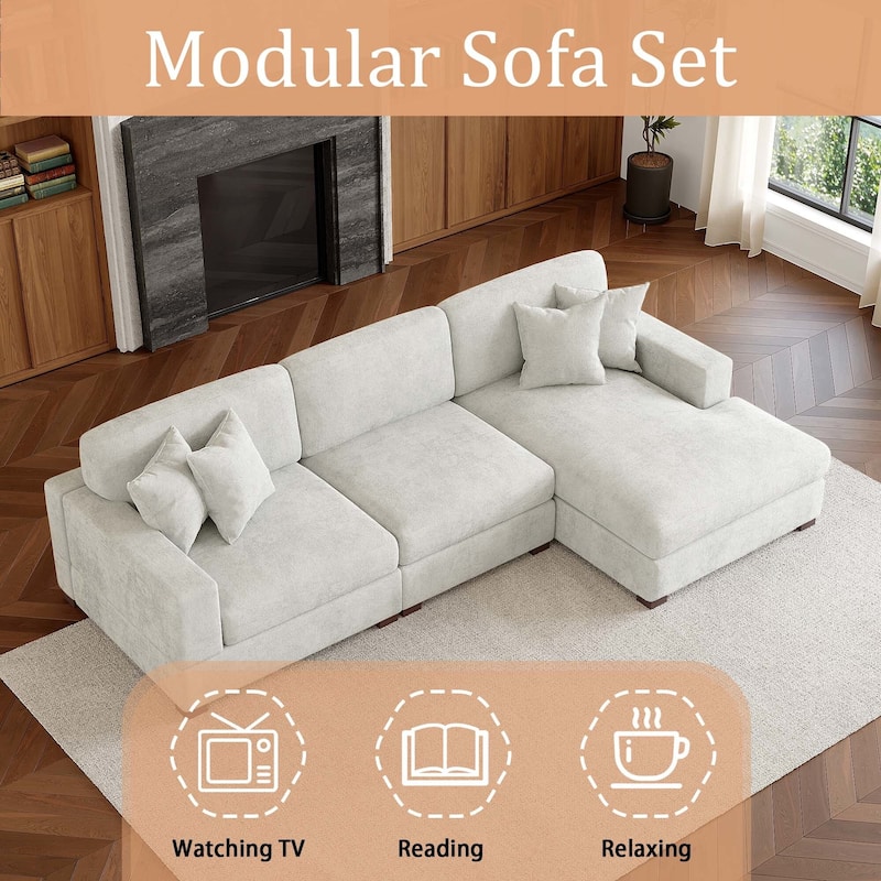 Modern Oversized Chenille Modular Sectional Sofa With Chaise