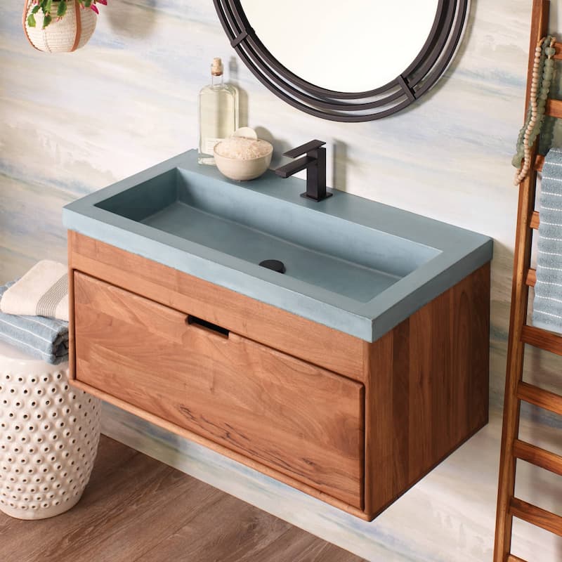 36" NativeStone Trough Drop-in Rectangular Bathroom Sink - 36" x 19" x 5" - Ocean- Single Faucet Hole