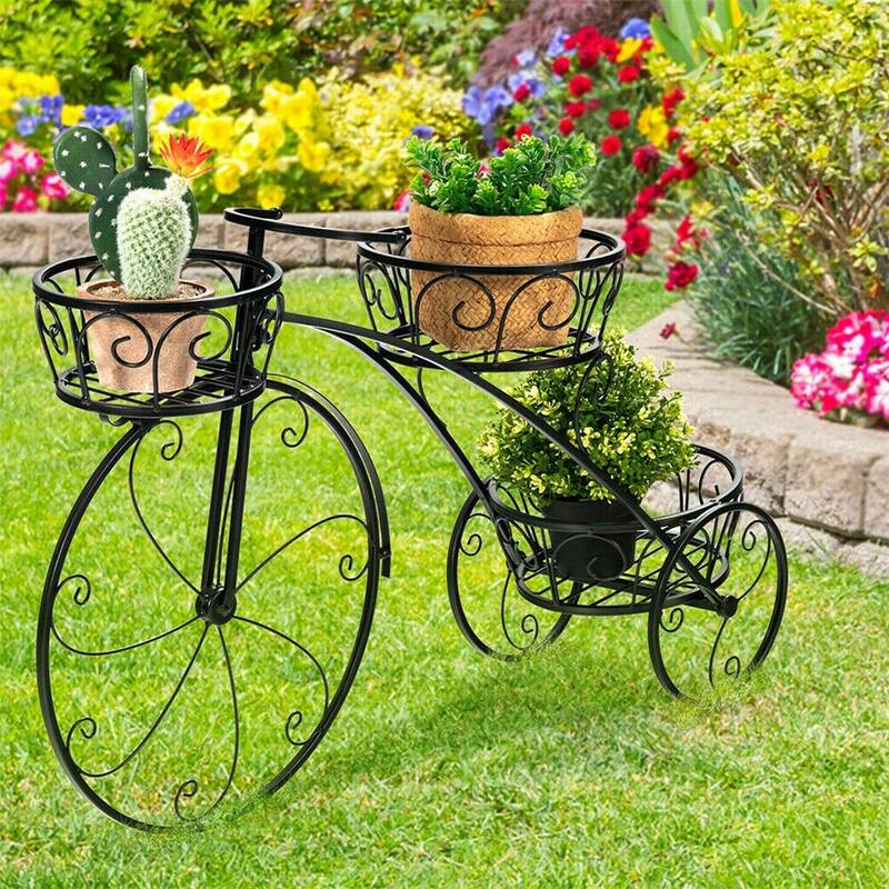 Tricycle Iron Planter Stand 3 Potted Plant Flower Pot Rack - 32.3" x 9.7" x 19.9" - 32.3" x 9.7" x 19.9"
