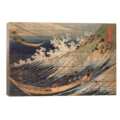 Choshi in the Simosa province from Oceans of Wisdom (Hokusai Ocean Waves) Print On Wood by Katsushika Hokusai - Multi-Color