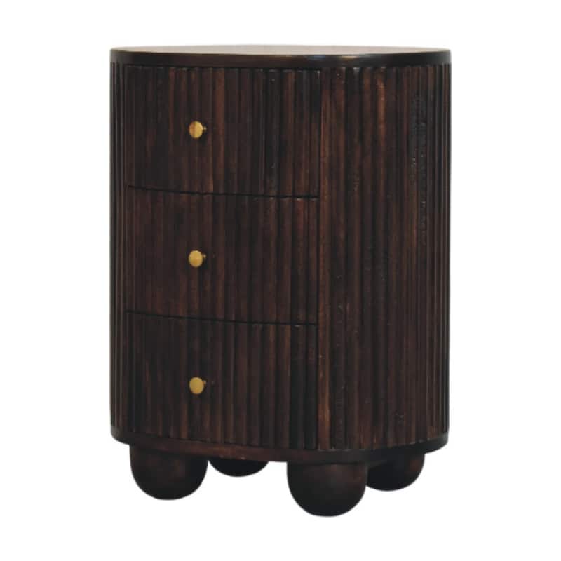 Artisan Furniture Solid Wood Curved Fluted 3-Drawer Bedside,3-Drawers
