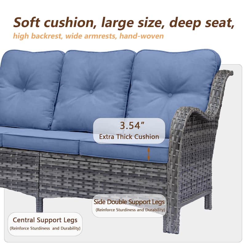High Back Gray Wicker Outdoor Patio Furniture Sofa Seating Set with Cushions