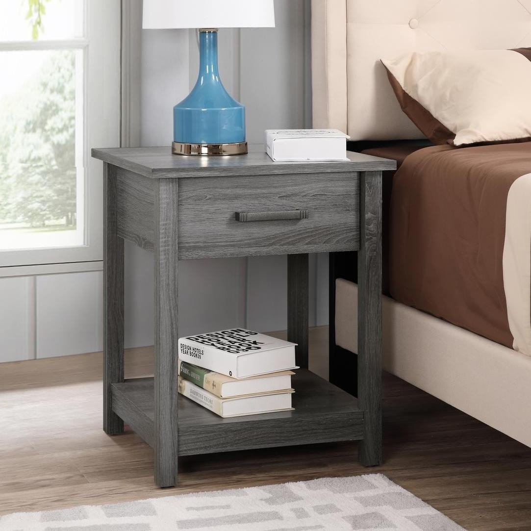 Modern and stylish solid wood nightstand with open storage shelves and one drawer