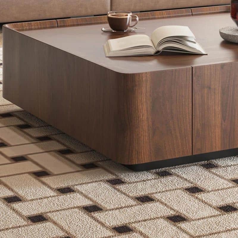 Industrial Walnut Coffee Table with Hidden Drawers - 39.37"x39.37"x12.6"