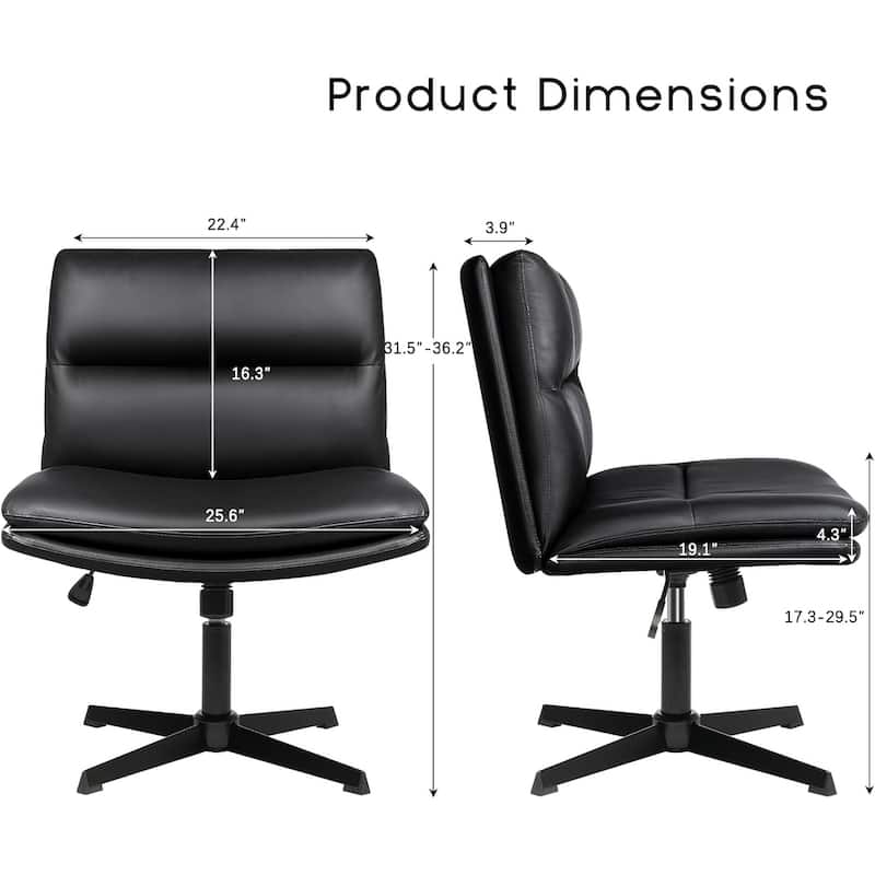 BOSSIN Criss Cross Chair Armless Office Desk Chair No Wheels,PU Leather Padded Modern Swivel Vanity Chair office chair
