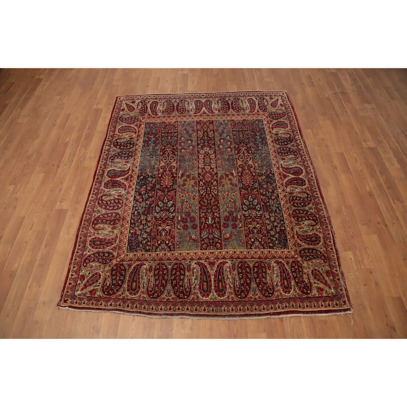 Hand Knotted Oriental 100% Wool Carpet Traditional Floral Navy Blue & Blues Kerman Area Rug - 6' 0'' X 4' 8''