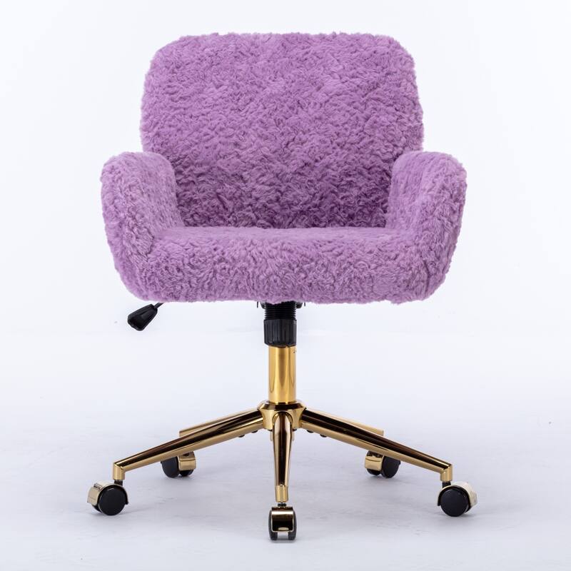 GDF Studio - Modern Upholstered Swivel Home Office Chair with Golden Metal Base and Artificial Rabbit Hair Comfort