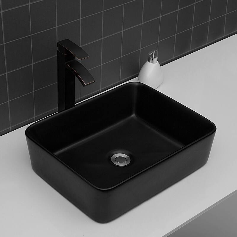 Modern 19-Inch Ceramic Bathroom Sink, Polished Finish, Easy Maintenance, and Durable Design - 19in L - Black