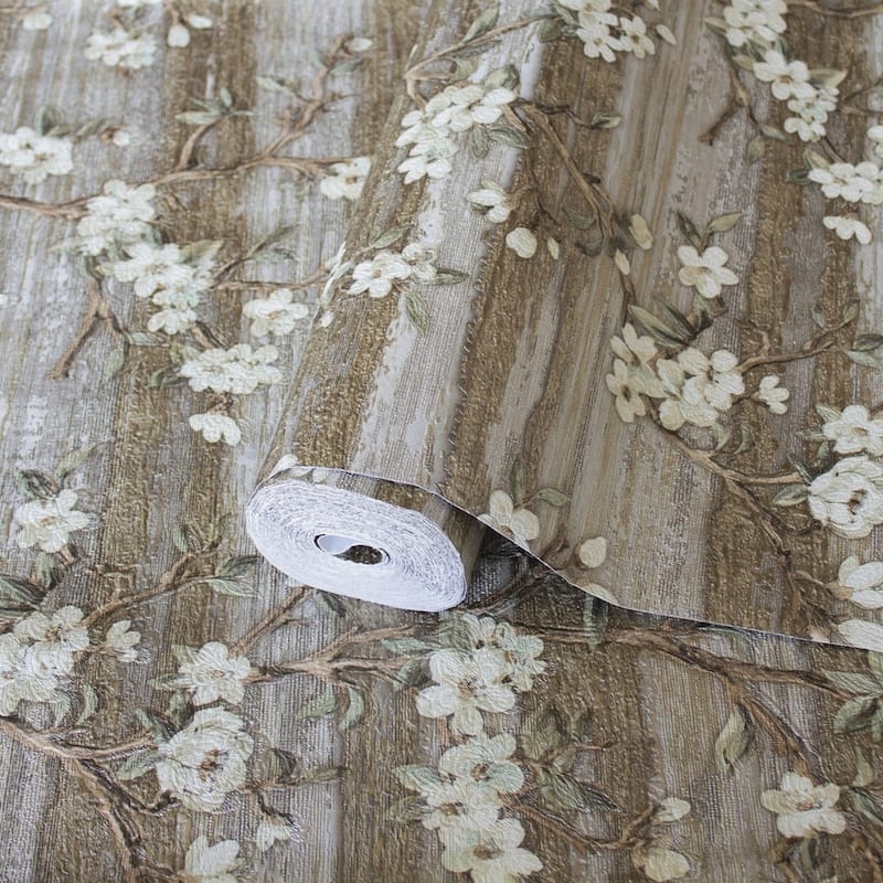Flocked Botanical Blossom Pattern Stylish Floral Wallpaper