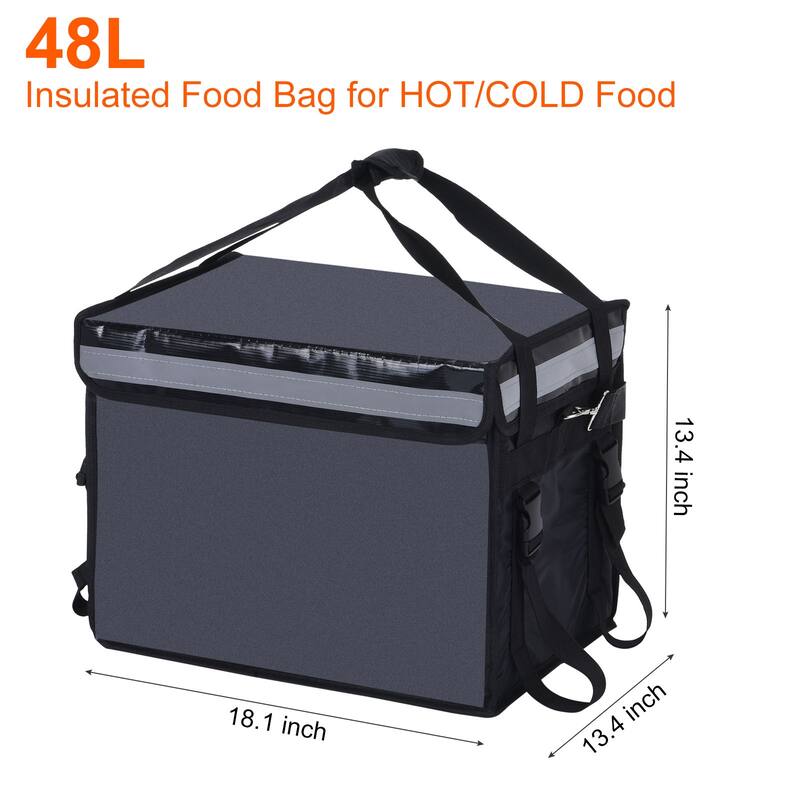 48L Food Delivery Insulated Bag Catering Thermal Bag Pizza Take-away Bag Black - Black