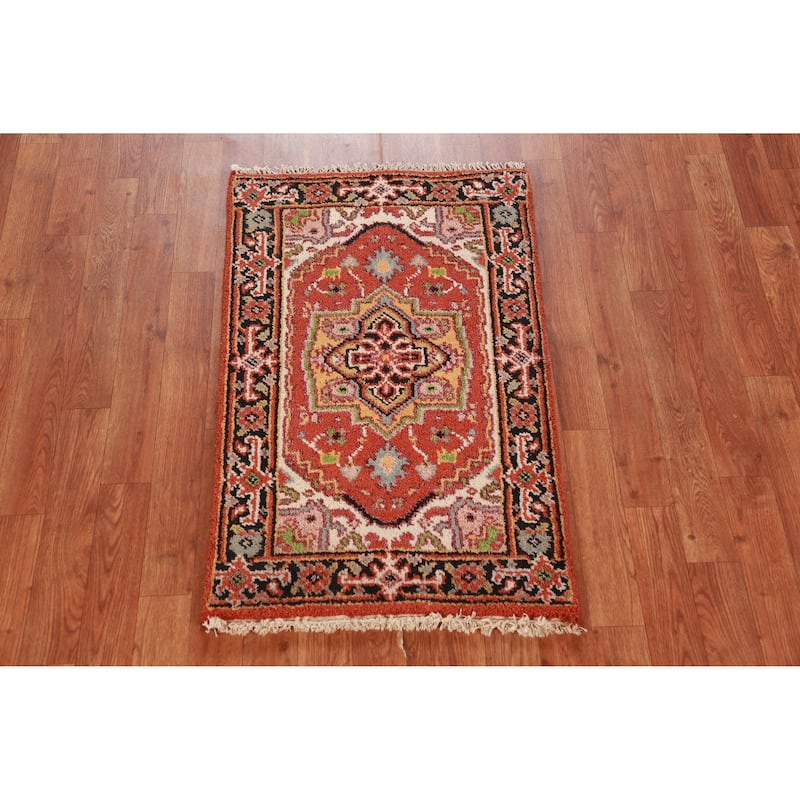 Hand Knotted Oriental 100% Wool Carpet Traditional Medallion Oranges & Rust Heriz (serapi) Area Rug - 3' 0'' X 2' 0''