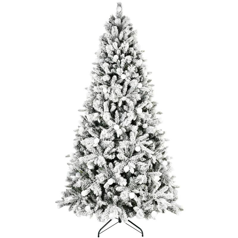 8ft Flocked Christmas Tree with 470L Colorful LED Lights with G45 ball,Memory Wire,10 Lighting Modes,Foot Switch