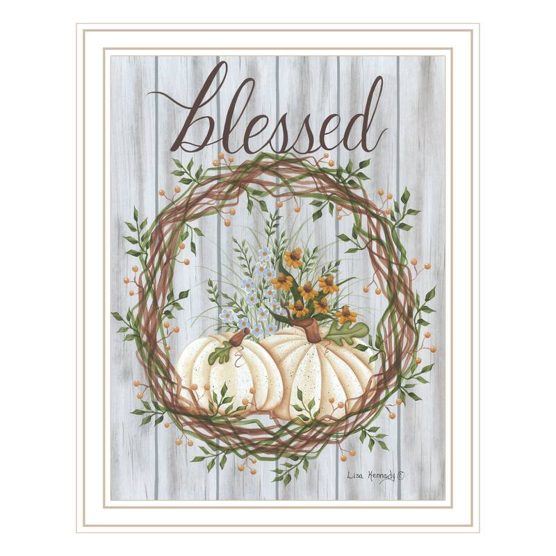 TrendyDecor4U Contemporary "Blessed Wreath" Framed Print Wall Art - White