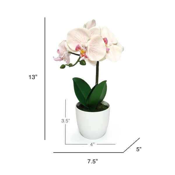 dimension image slide 0 of 4, Artificial Phalaenopsis Orchid Flower Arrangement in White Pot 13in