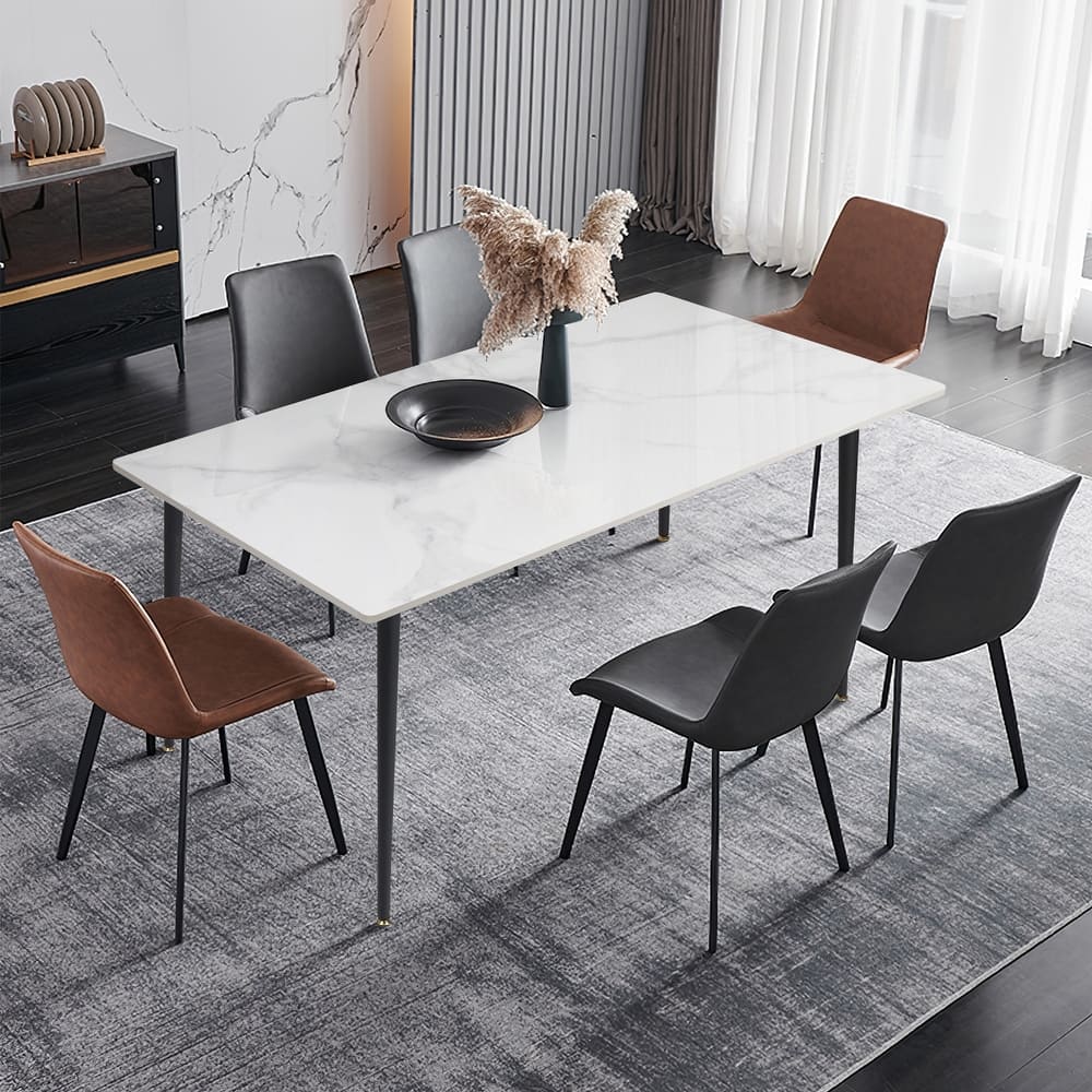 UNHO Modern Dining Table with Slate Stone Top and Metal Legs Rectangle - 47.2x27.5x30 inch