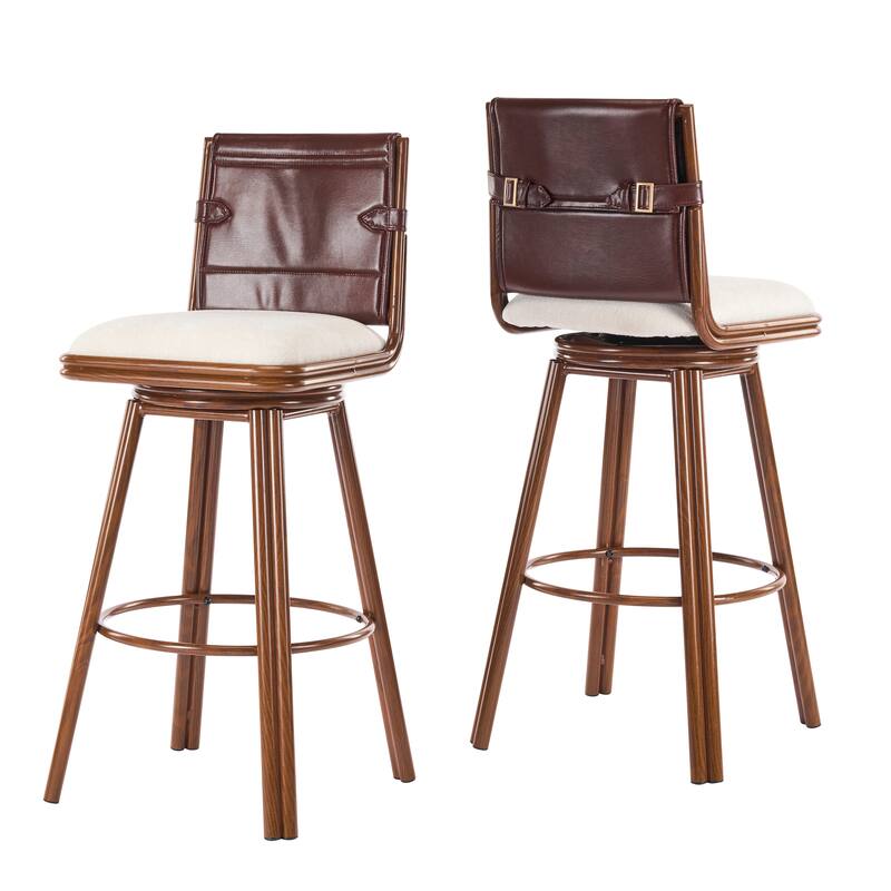 Christopher Knight Home - Sibyl Modern Upholstered Bar Stools with Metal Frame, Walnut Finish, and Faux Leather Back, Set of 2