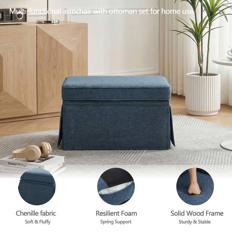 Rectangle Chenille Upholstered Storage Ottoman