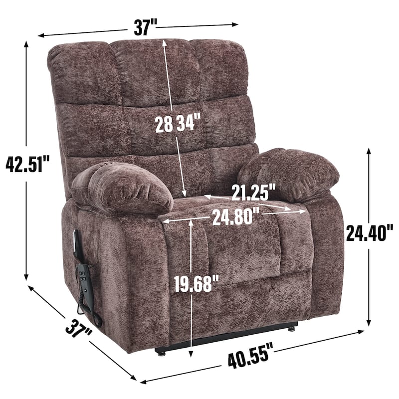 Chenille Power Lift Recliner Chair for Big & Tall with Massage & 180° Recline