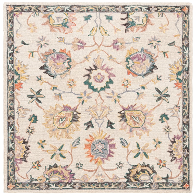SAFAVIEH Handmade Blossom Jacoba Floral Wool Rug - 6' Square - Beige/Lavender