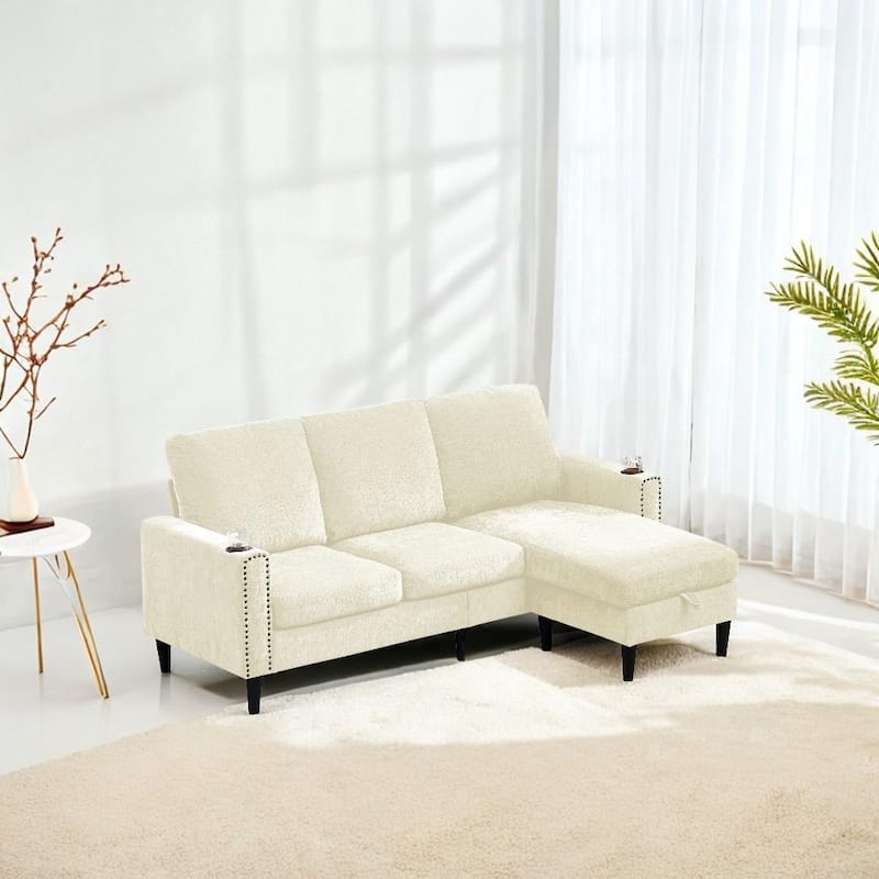 Contemporary Chenille L-Shape Sofa with Storage Chaise for Living Room, Apartment, Office