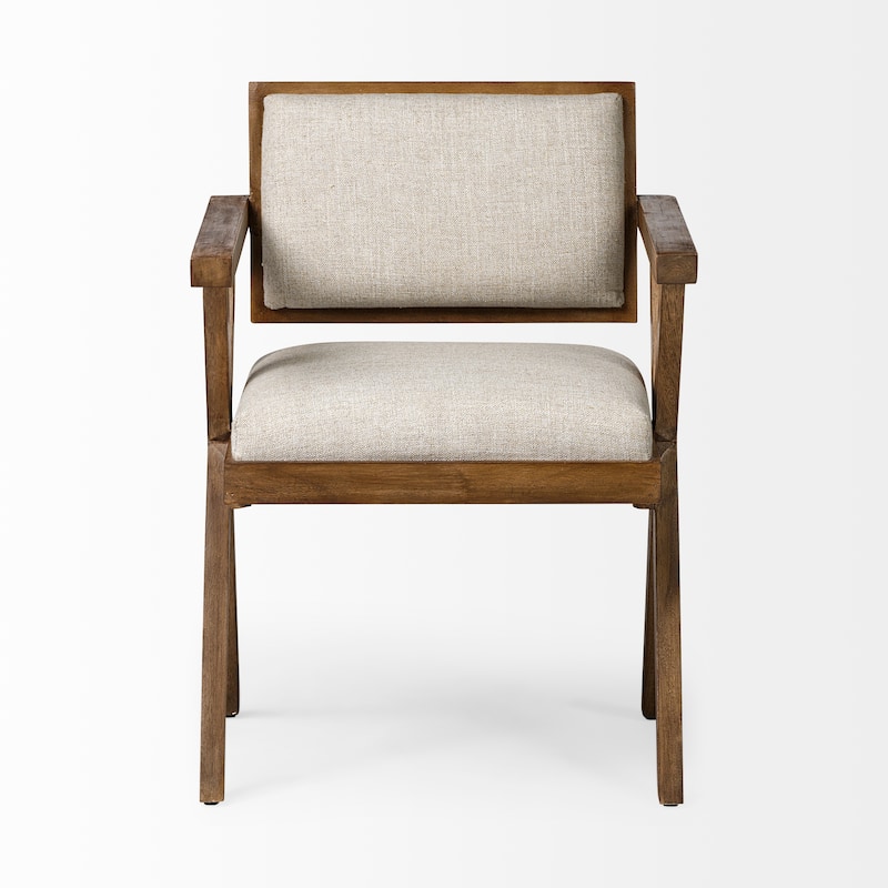 Topanga Beige Fabric Wrap Seat With Medium Brown Solid Wood Frame Dining Chair - 23.2"W x 21.6"D x 31.8"H