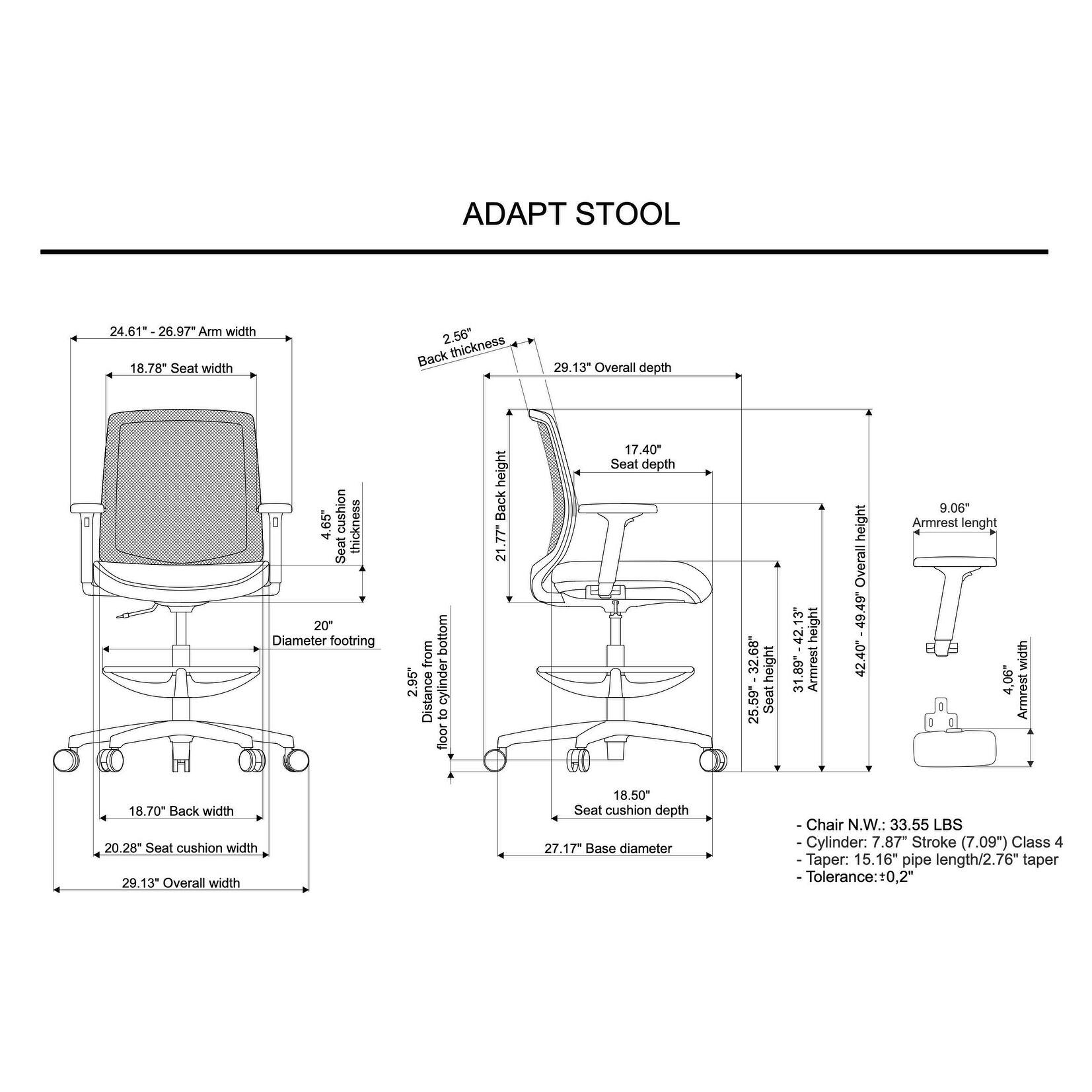 Adapt Mesh MultiFunction Stool Height Office Chair, Bed Bath