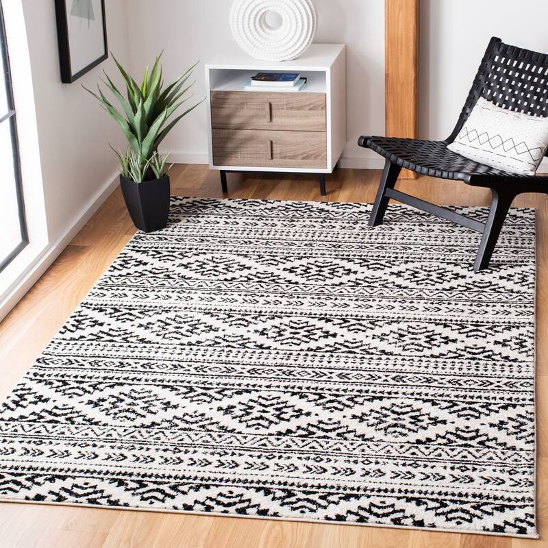 SAFAVIEH Tulum Bora Moroccan Boho Chic Area Rug - 8' Square - Ivory/Black