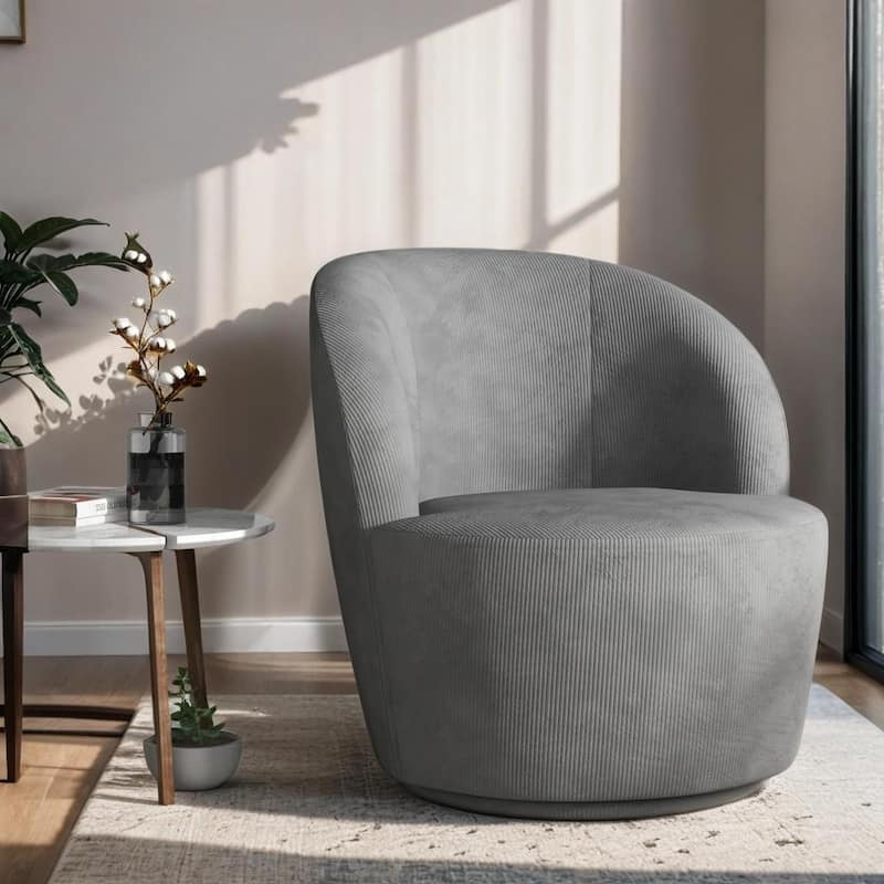 Swivel Barrel Round Comfy Accent Chair for Living Room - Grey
