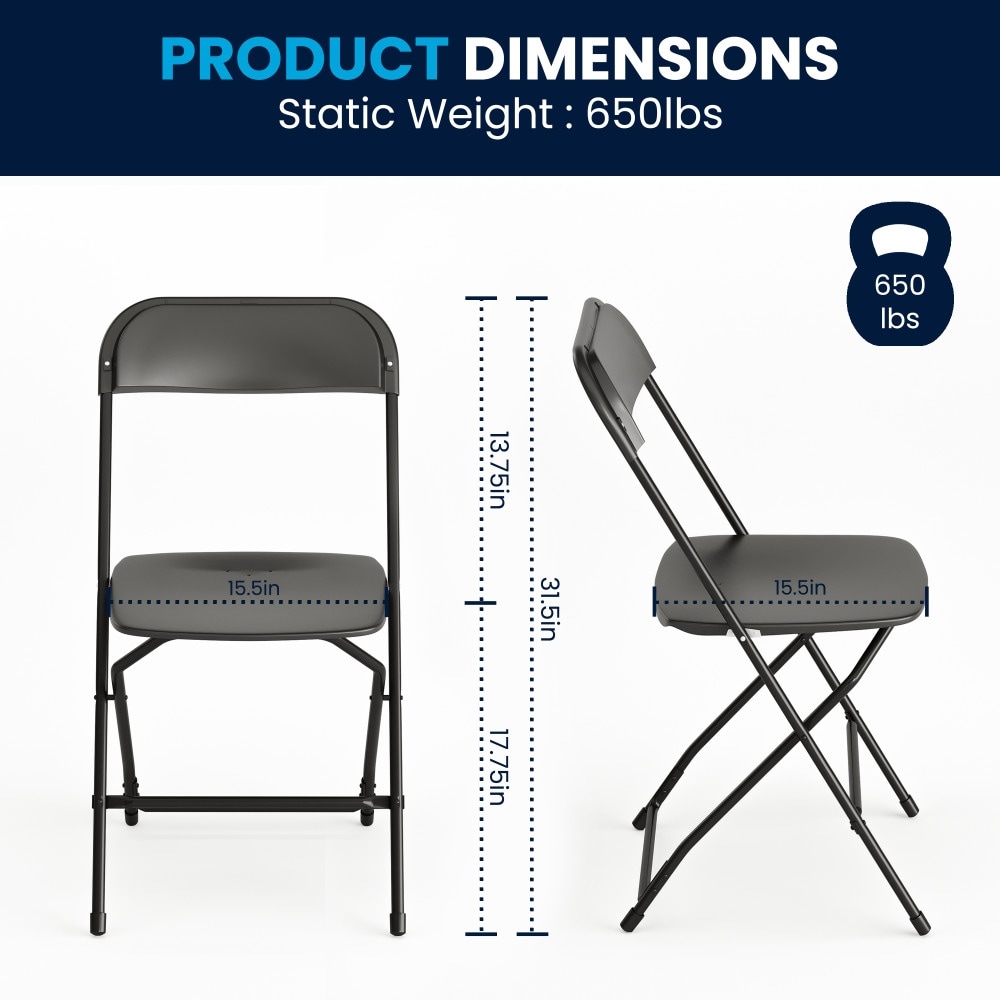 Plastic Folding Chair - 650LB Weight Capacity - Event Chair - 17.5