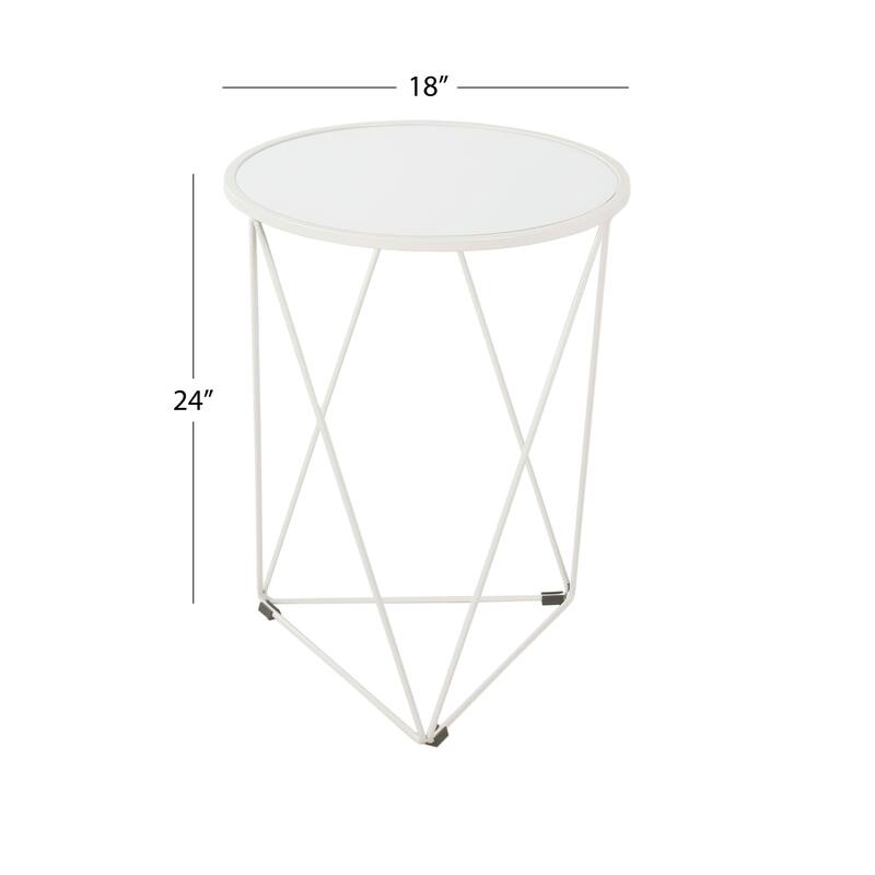 HomePop Metal Accent Table Triangle Gold Base Round Mirror Top