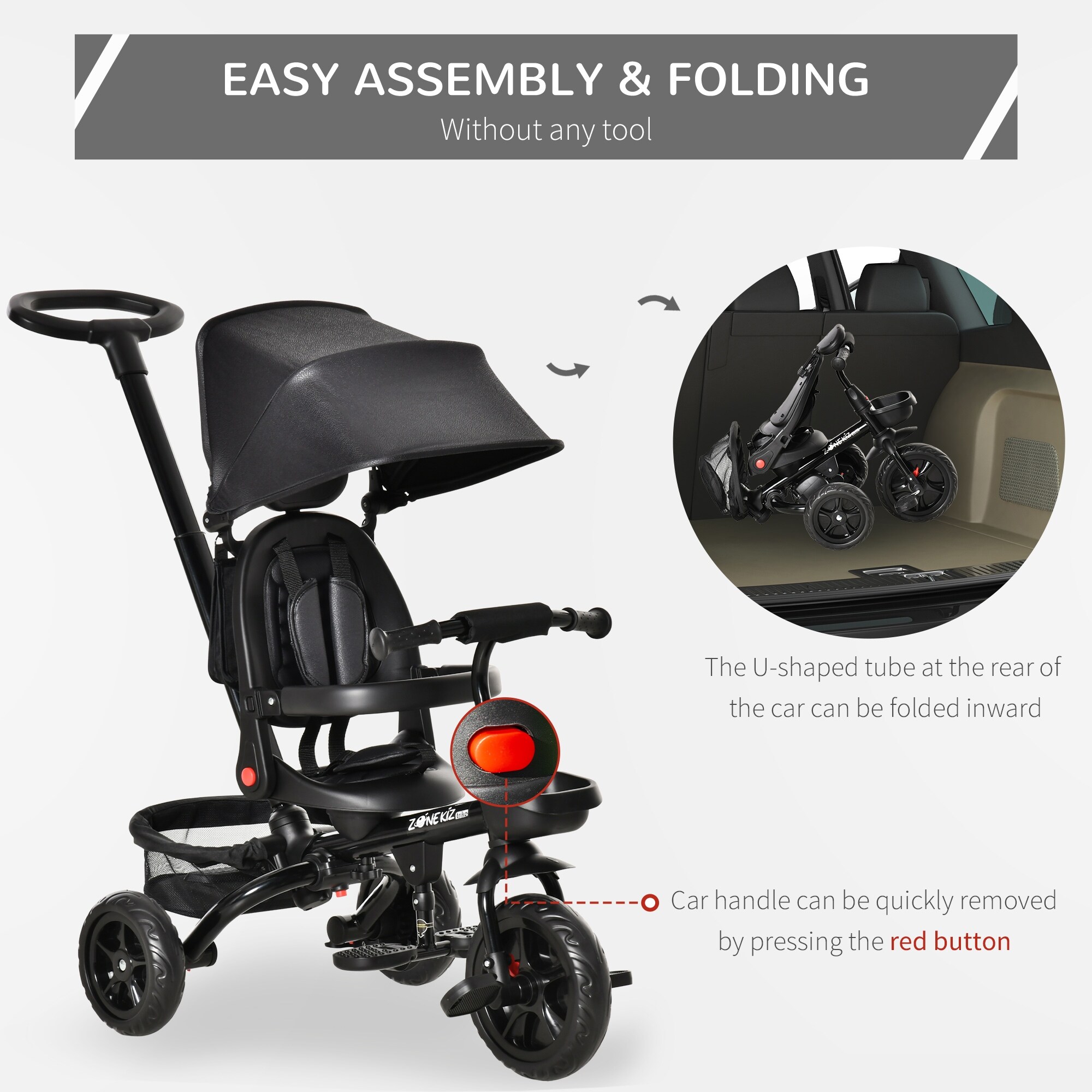 14-in-1 Kids Tricycle with Adjustable Parent Handle, Safety