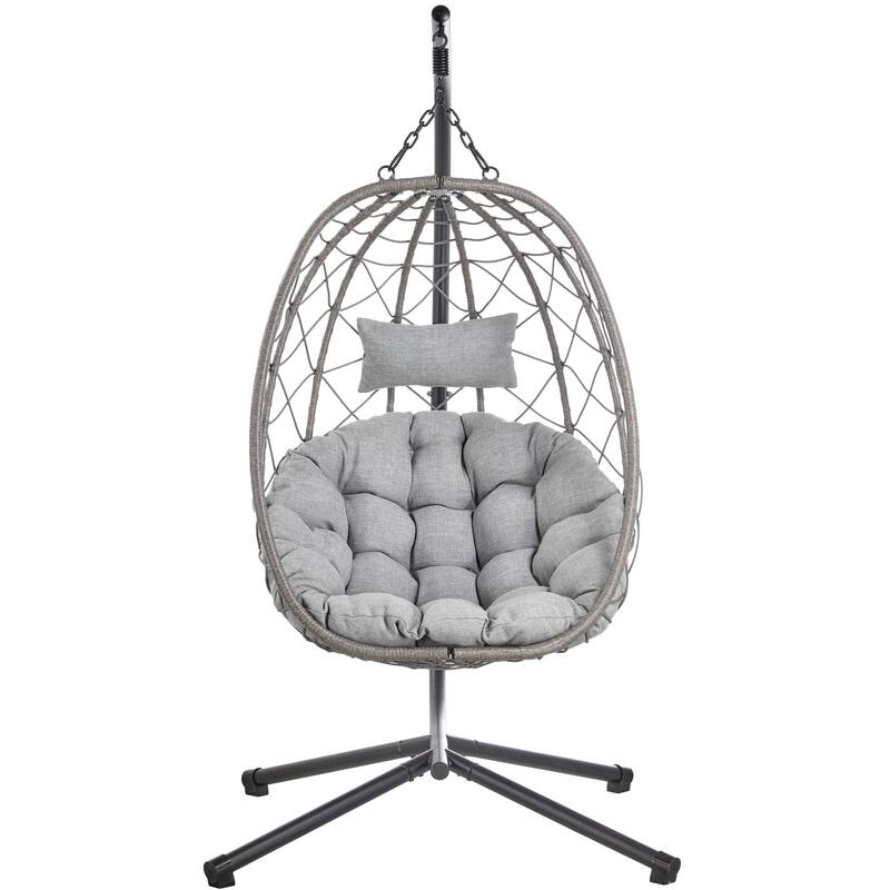 LeisureMod Summit Foldable Hanging Egg Swing Chair with Removable Cushion for Porch, Patio, Backyard, Garden, Lounge