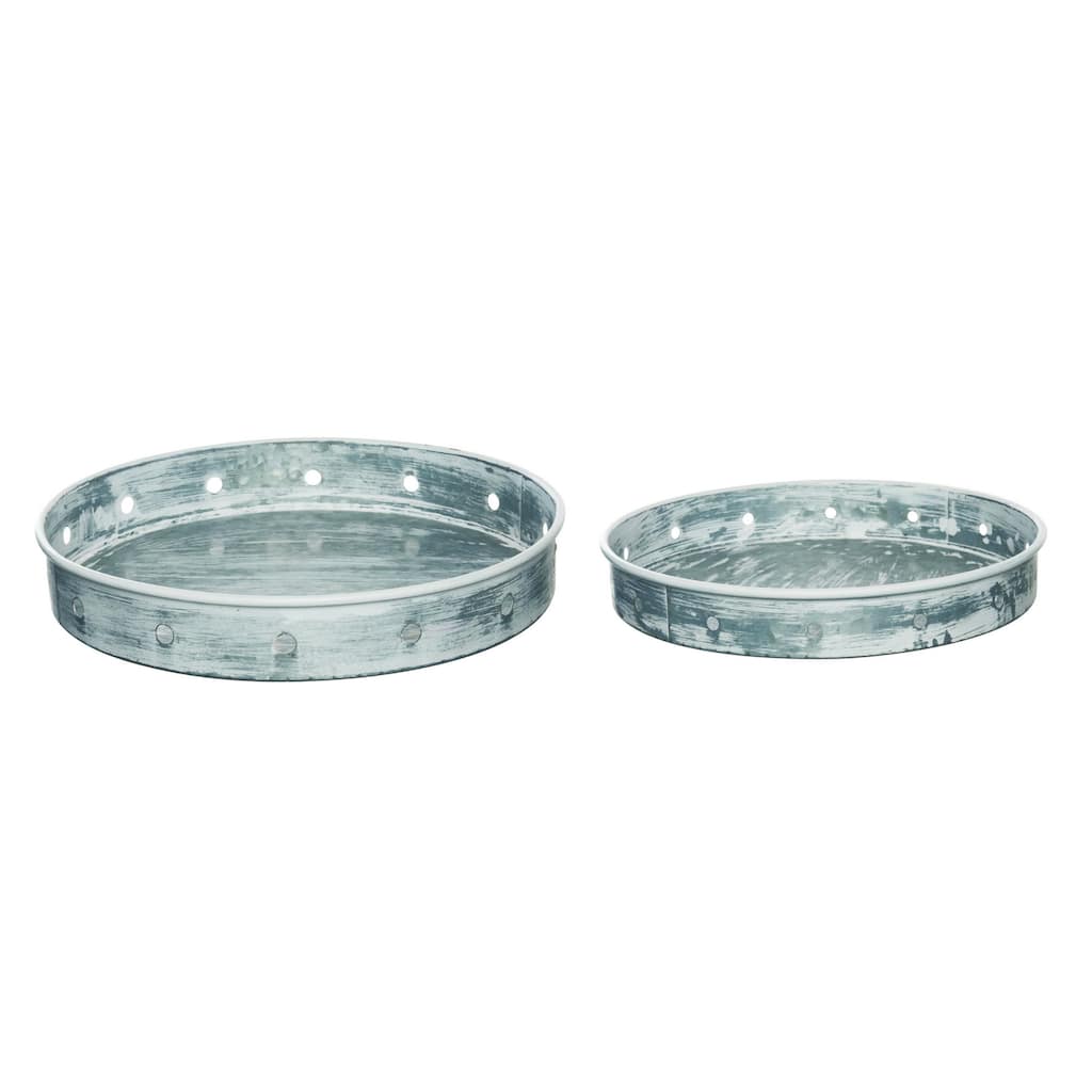 Transpac Metal 15.75 in. Gray Spring Nested Whitewashed Trays Set of 2