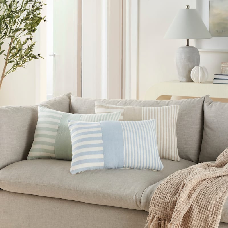 Mina Victory Lifestyle Cot Linen Blk Strps 14" x 20" Ocean Indoor Throw Pillow