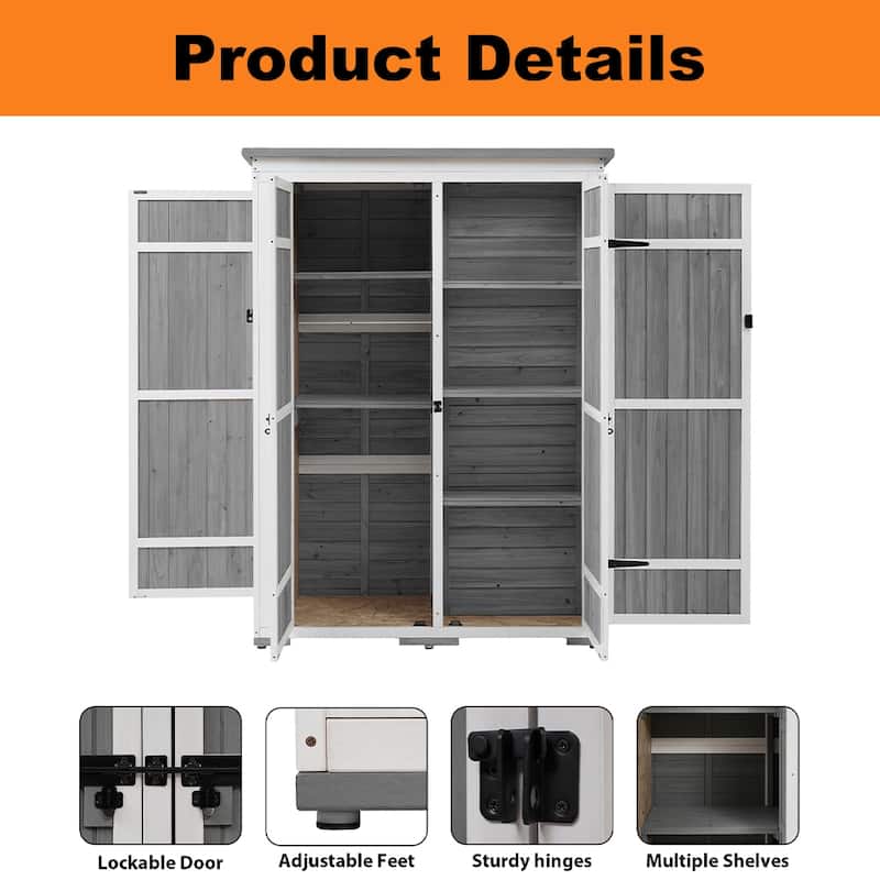 4 ft. W x 2 ft. D Outdoor Wood Storage Shed, Tool Cabinet w/4 Doors - 4 ft. W x 2 ft. D