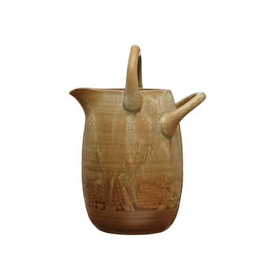 Stoneware Watering Pitcher with Handles - 7.3"L x 5.4"W x 10.0"H