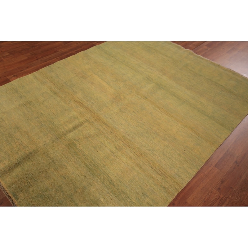 Green & Yellow Gabbeh Modern Oriental Area Rug Handmade Wool Carpet - 5'5" x 7'4"