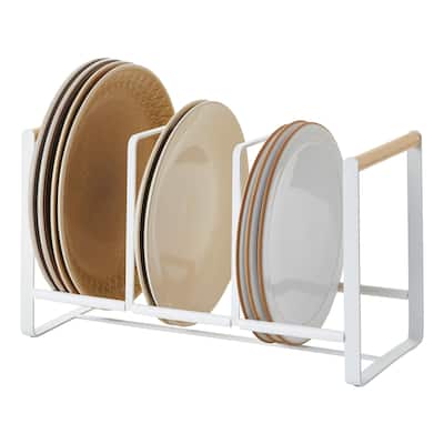 Yamazaki Home Vertical Plate Organizer, Steel and Wood, Holds 19.8 lbs - L 6.5 x W 13.58 x H 7.87 inches