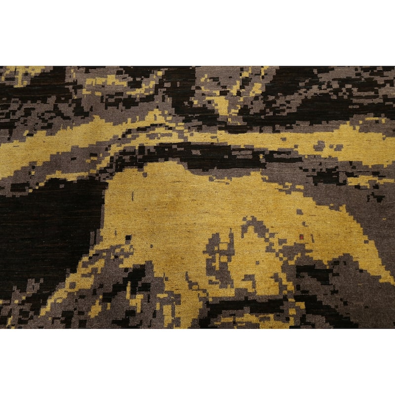 Vegetable Dye Abstract Contemporary Area Rug Hand-knotted Wool Carpet - 9'9" x 12'9"