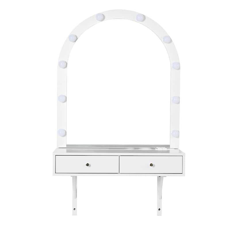 Floating Makeup Vanity with Mirror,3-Color Lights and Power Outlet